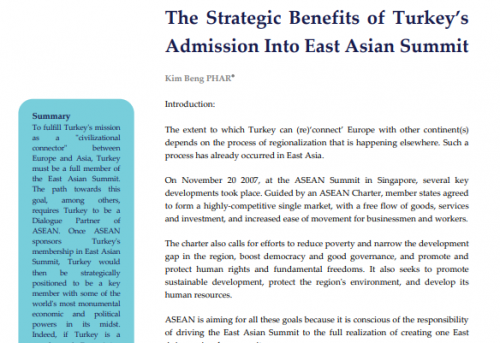 The Strategic Benefits of Turkey's Admission Into East Asian Summit