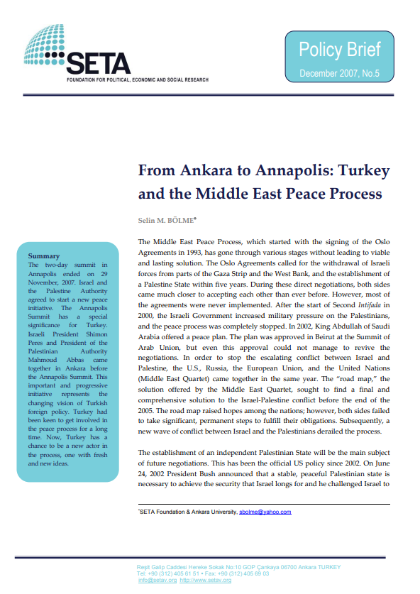 From Ankara to Annapolis Turkey and the Middle East Peace